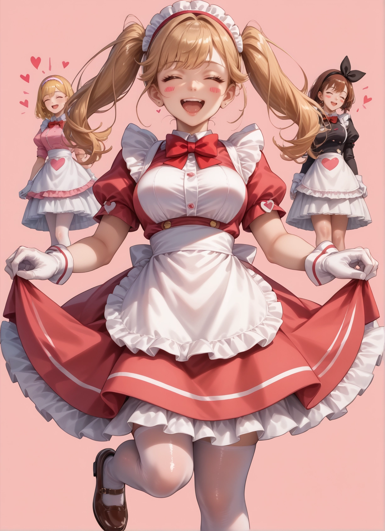 multiple girls, twintails, thighhighs, gloves, closed eyes, open mouth · Yamete.gg