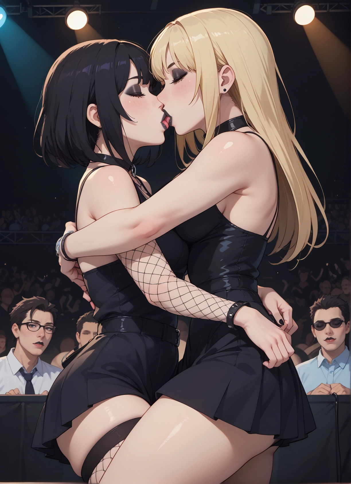multiple girls, 2girls, kiss, blonde hair, french kiss, multiple boys · Yamete.gg