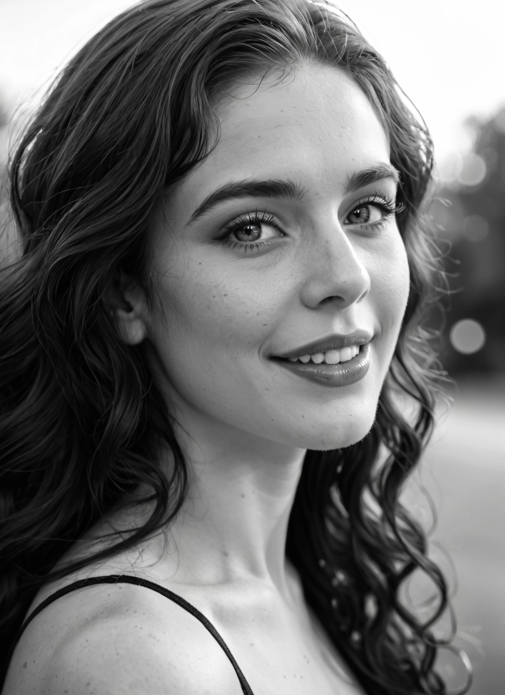 1girl, monochrome, greyscale, solo, smile, long hair · Yamete.gg