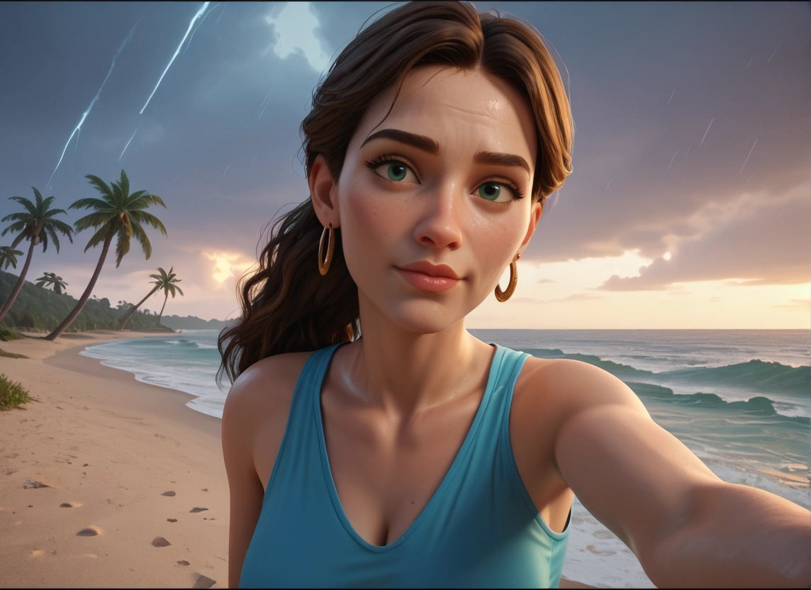1girl, palm tree, solo, breasts, beach, tree · Yamete.gg