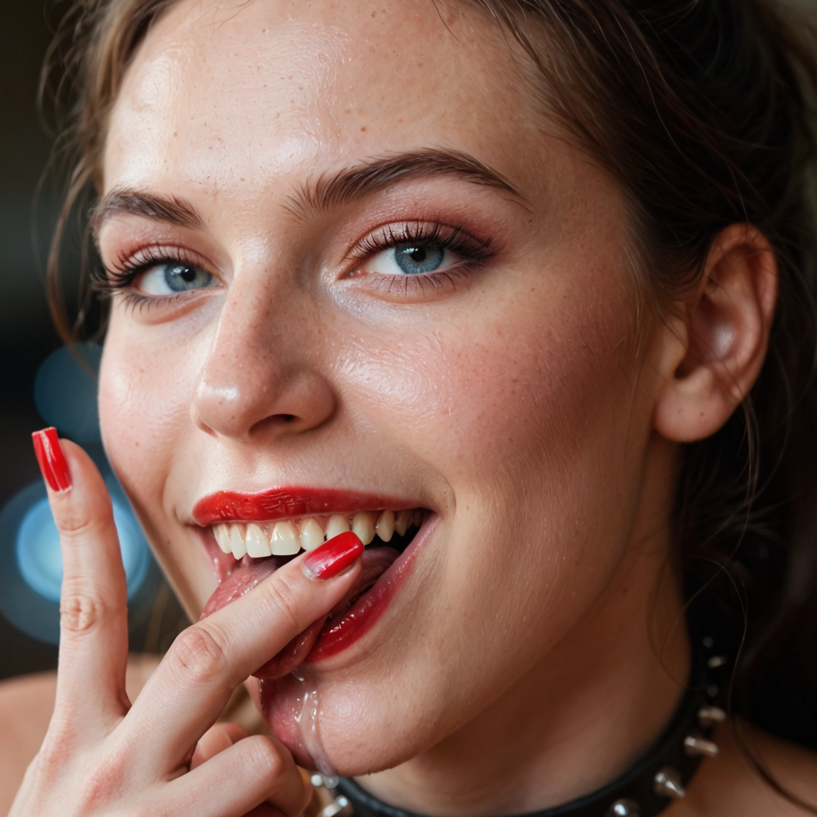 1girl, solo, tongue, teeth, nail polish, looking at viewer · Yamete.gg