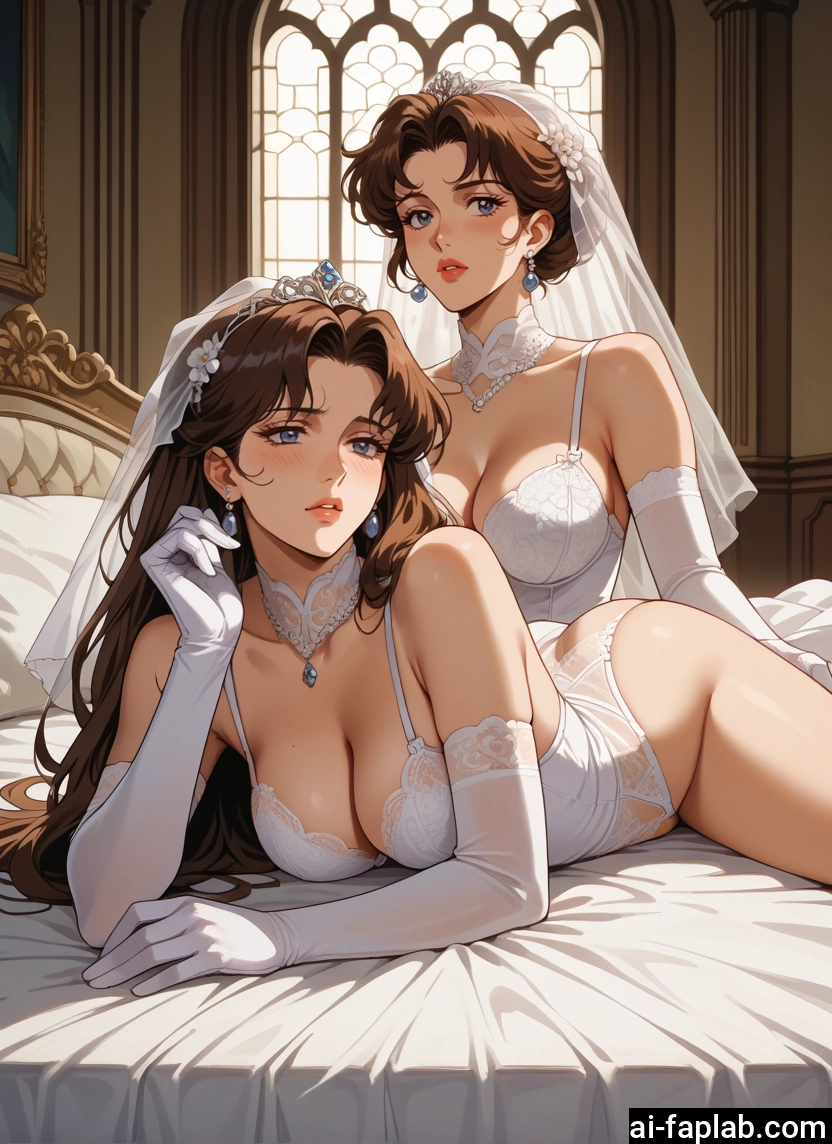 breasts, multiple girls, gloves, 2girls, brown hair, elbow gloves · Yamete.gg