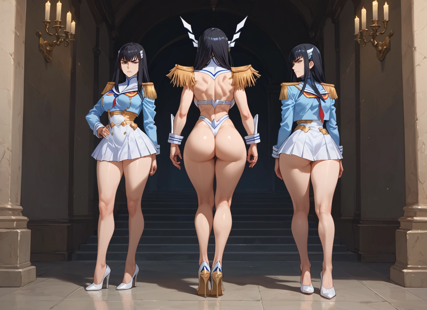 ass, black hair, high heels, long hair, skirt, breasts · Yamete.gg
