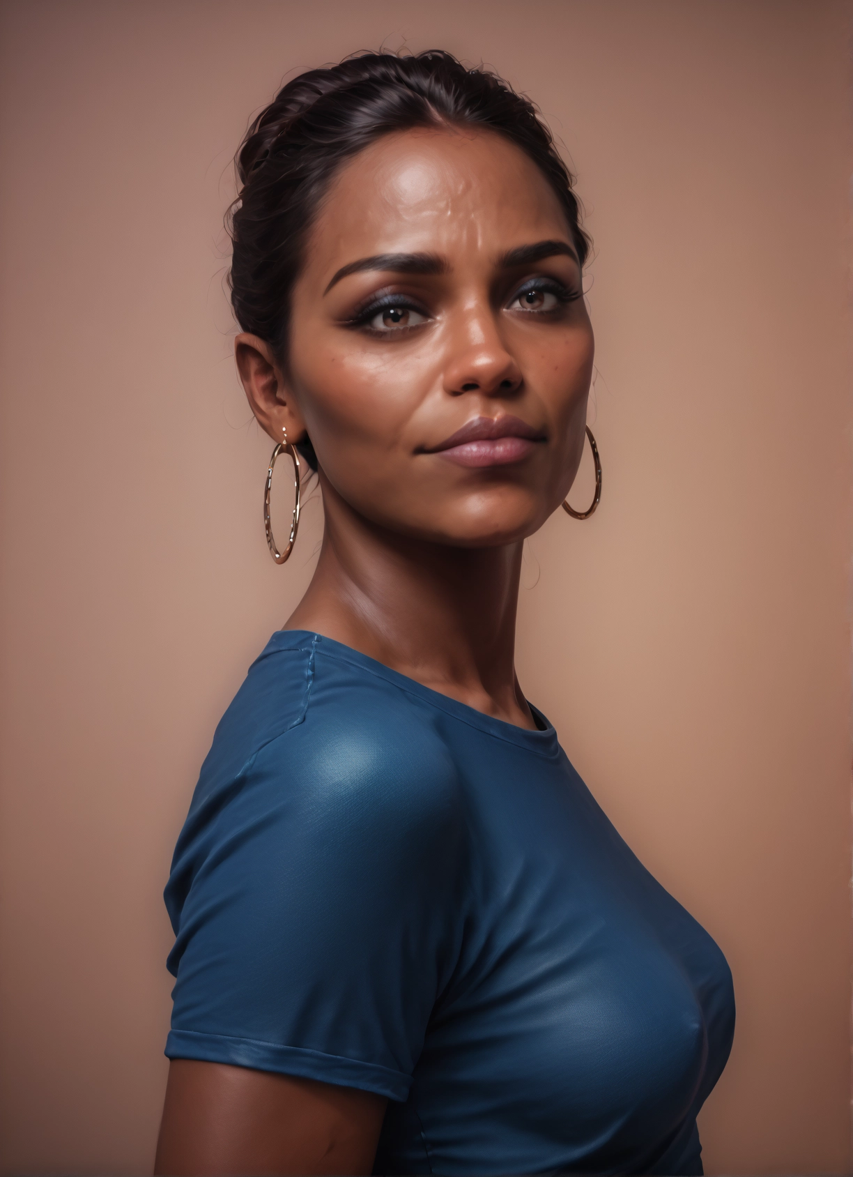 1girl, solo, jewelry, earrings, breasts, hoop earrings · Yamete.gg