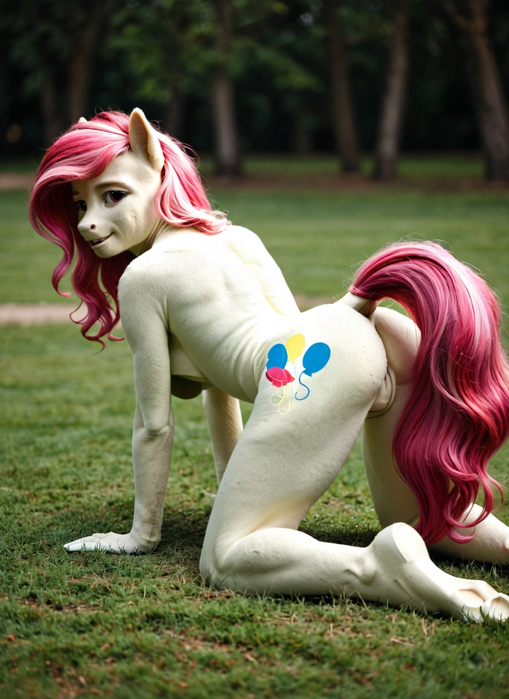 furry, solo, 1girl, pussy, tail, pink hair · Yamete.gg