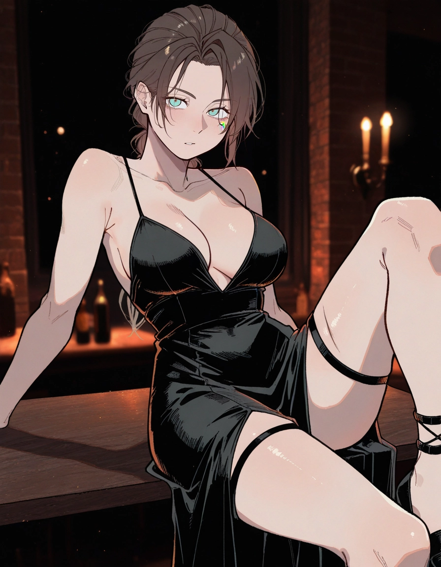 1girl, breasts, dress, solo, black dress, large breasts · Yamete.gg