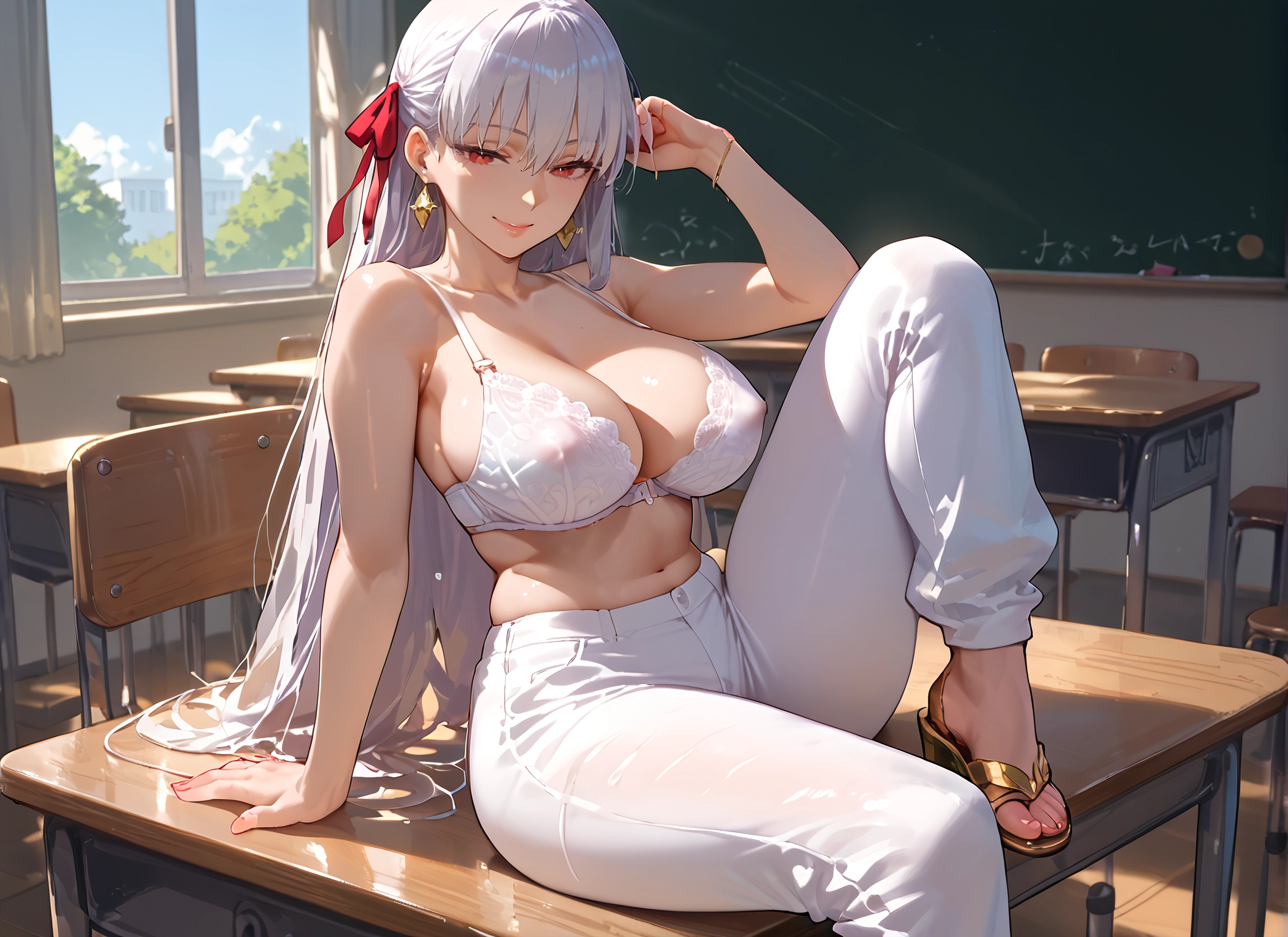 breasts, 1girl, long hair, underwear, bra, large breasts · Yamete.gg