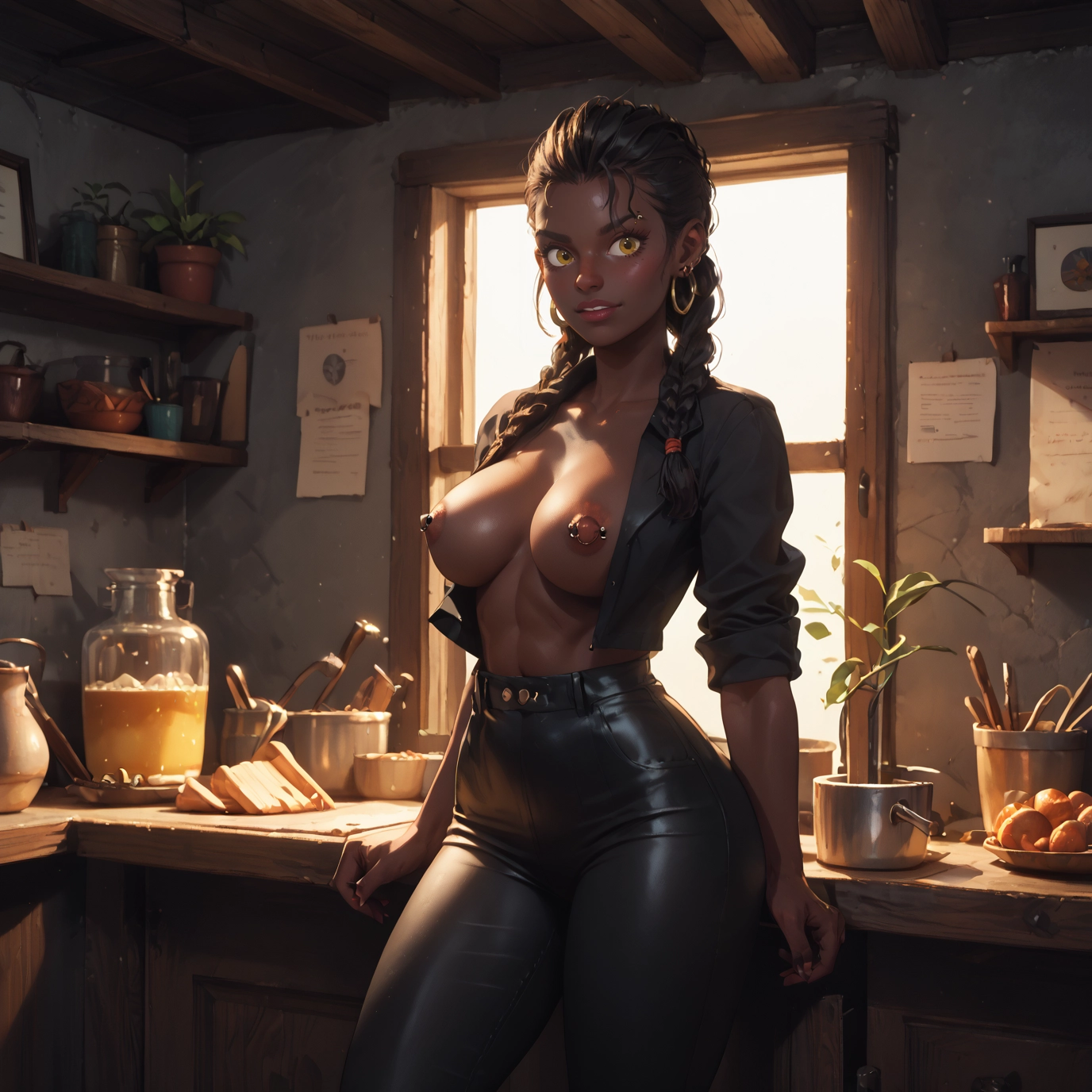 1girl, breasts, nipple piercing, piercing, jewelry, nipples · Yamete.gg