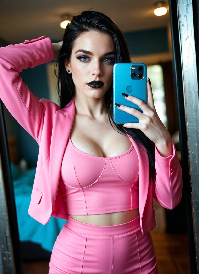 1girl, phone, black hair, black lips, solo, cellphone · Yamete.gg