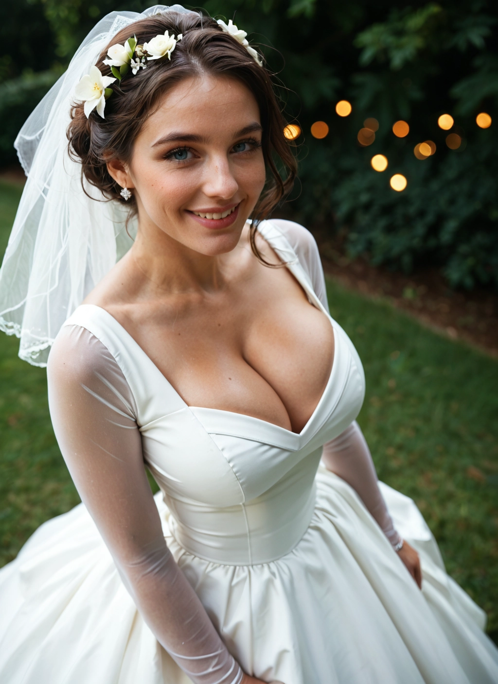 1girl, breasts, dress, cleavage, wedding dress, solo · Yamete.gg