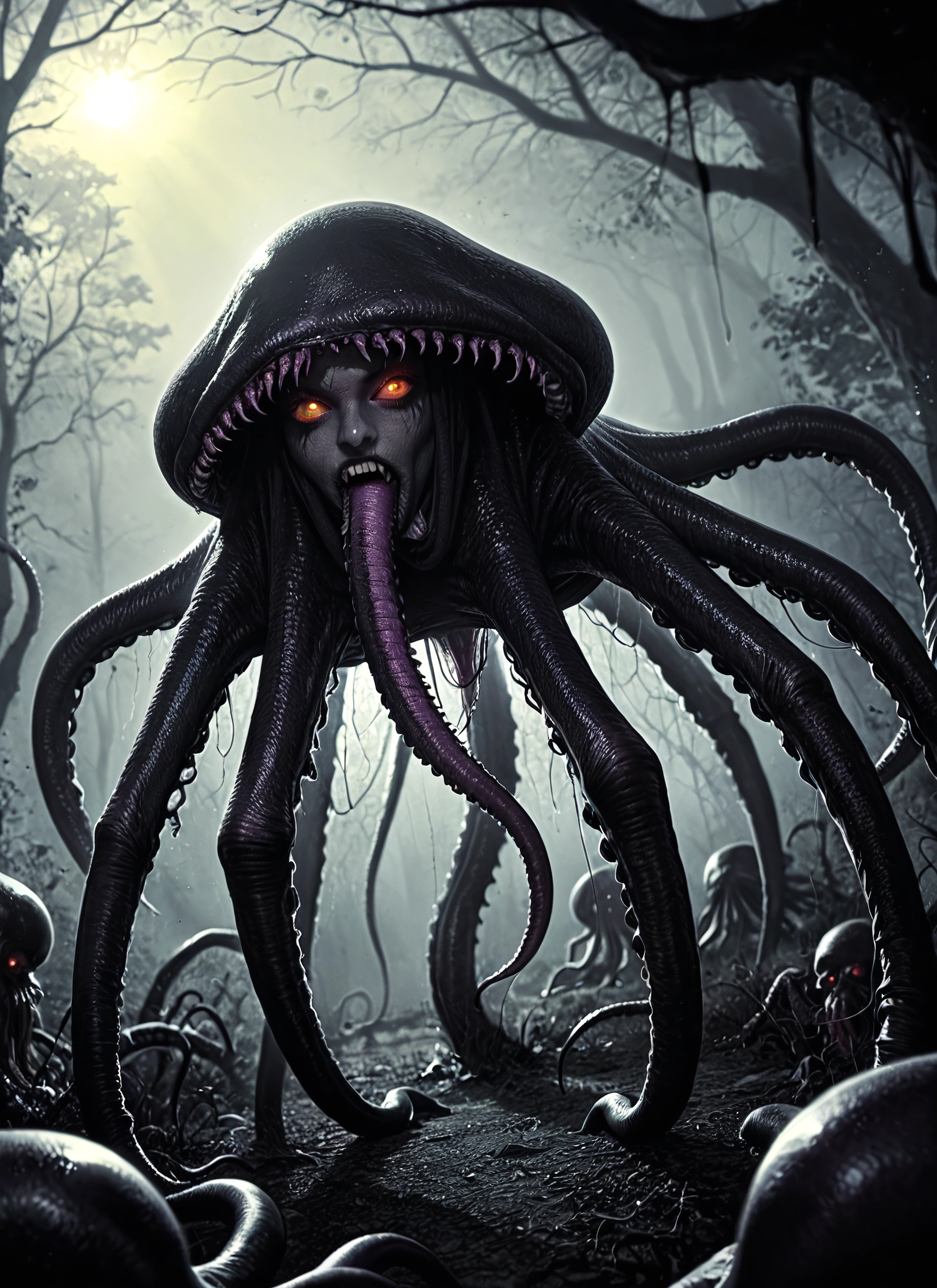 tentacles, no humans, tongue, nature, forest, tree · Yamete.gg