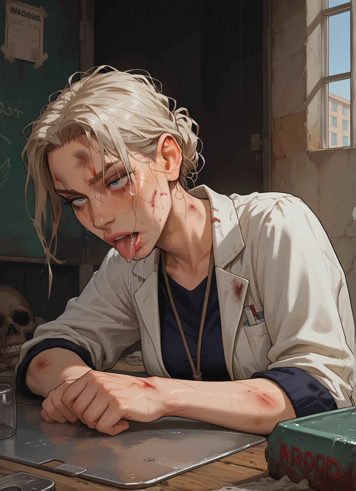 1girl, blue eyes, tongue, tongue out, solo, saliva · Yamete.gg