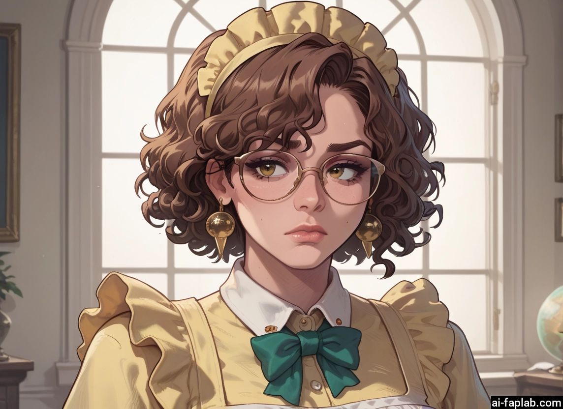 1girl, solo, jewelry, earrings, brown hair, glasses · Yamete.gg