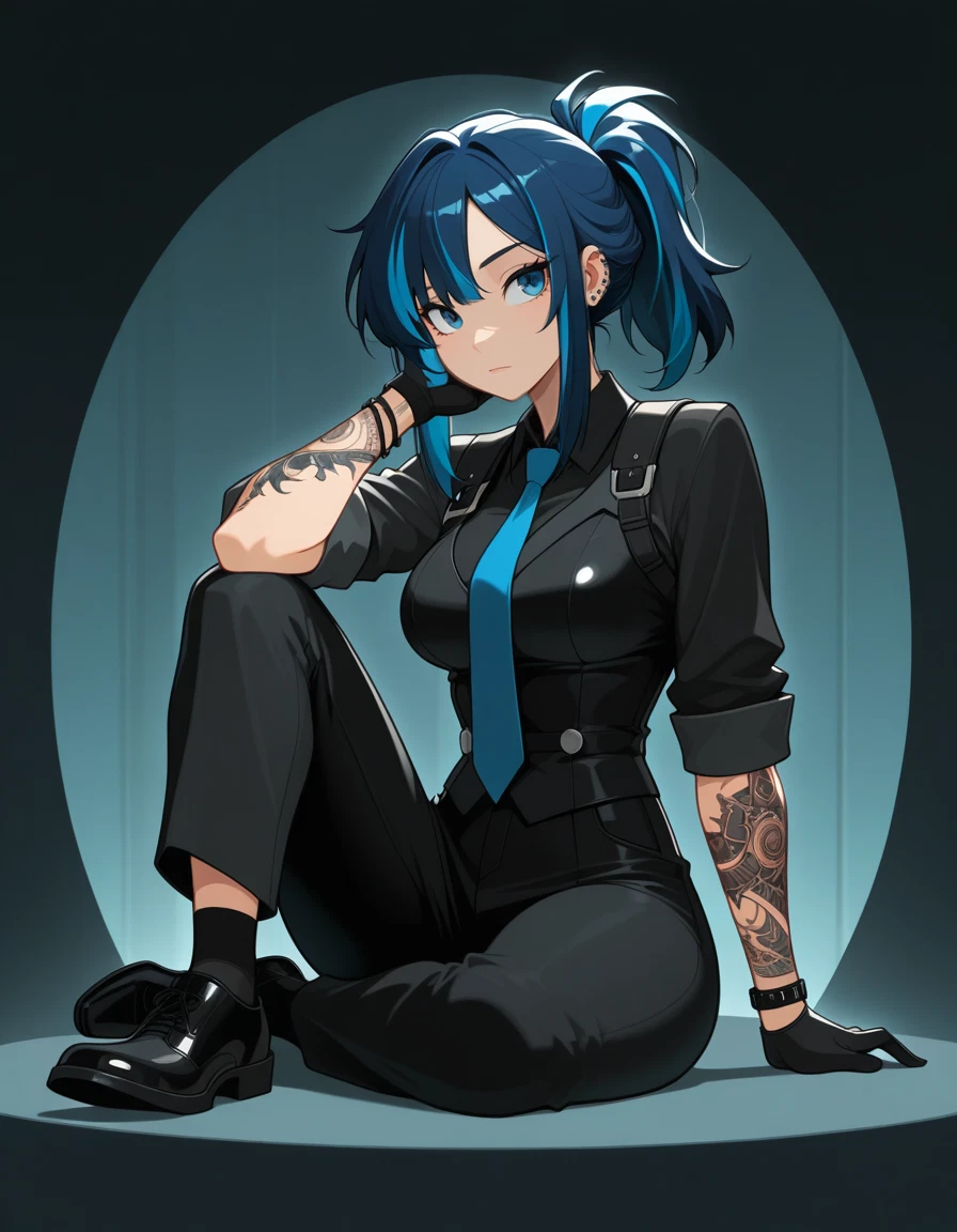 1girl, solo, gloves, blue hair, necktie, blue eyes · Yamete.gg