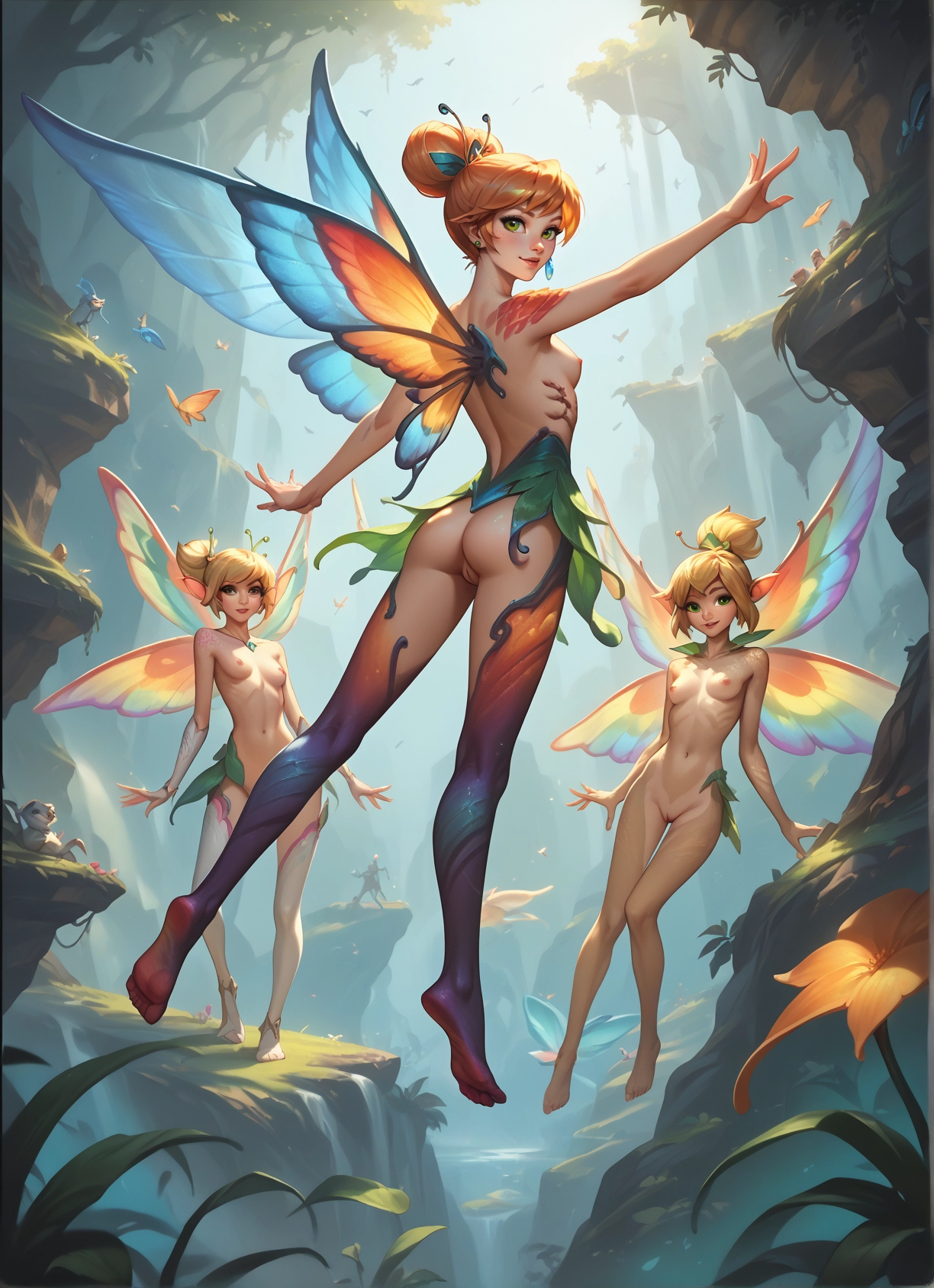 breasts, wings, multiple girls, ass, nipples, nude · Yamete.gg
