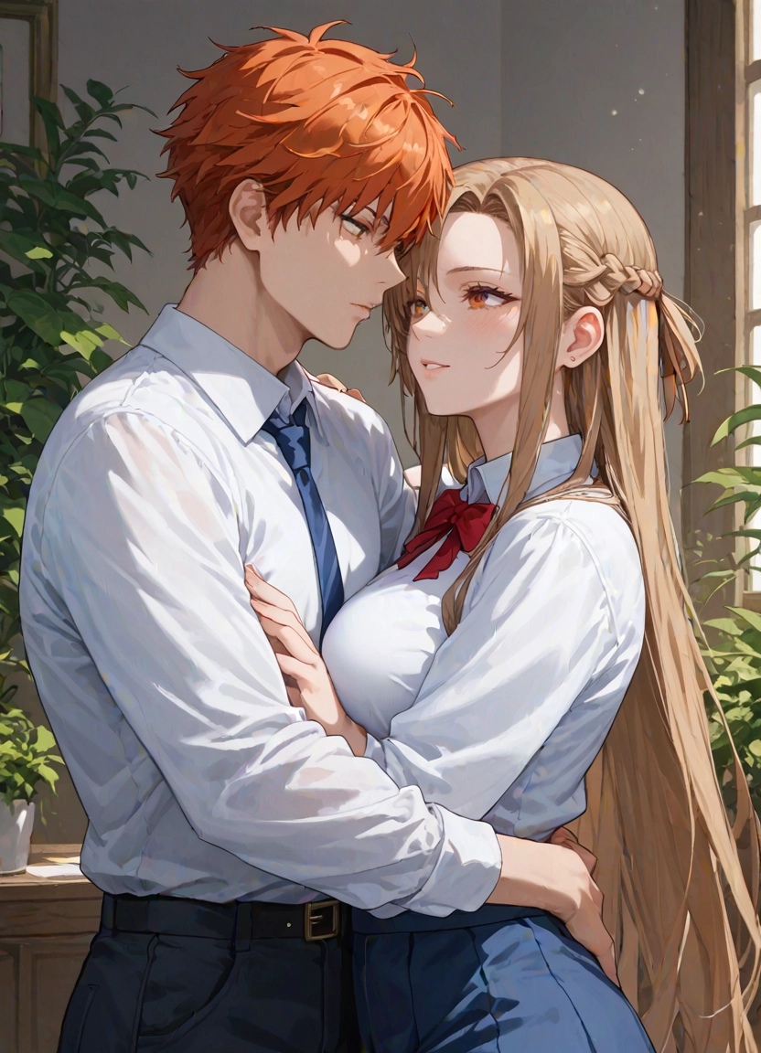 1girl, 1boy, long hair, shirt, white shirt, necktie · Yamete.gg