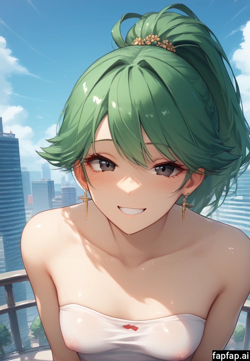 1girl, solo, smile, green hair, breasts, looking at viewer · Yamete.gg
