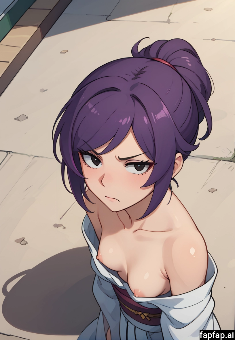 1girl, breasts, nipples, solo, japanese clothes, purple hair · Yamete.gg