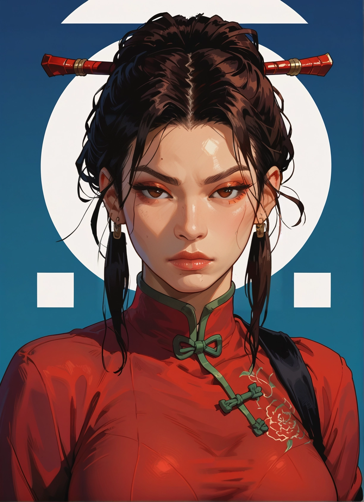 1girl, solo, jewelry, earrings, brown eyes, chinese clothes · Yamete.gg
