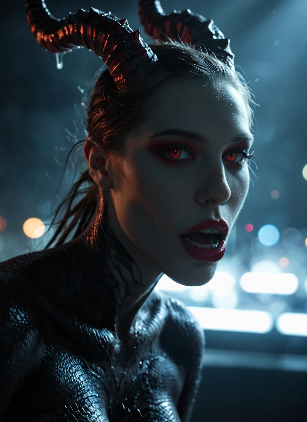 1girl, horns, solo, red eyes, demon horns, freckles · Yamete.gg
