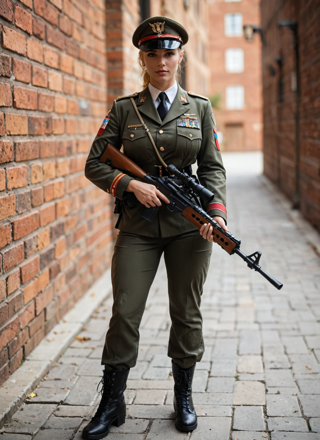 1girl, weapon, gun, solo, uniform, military
