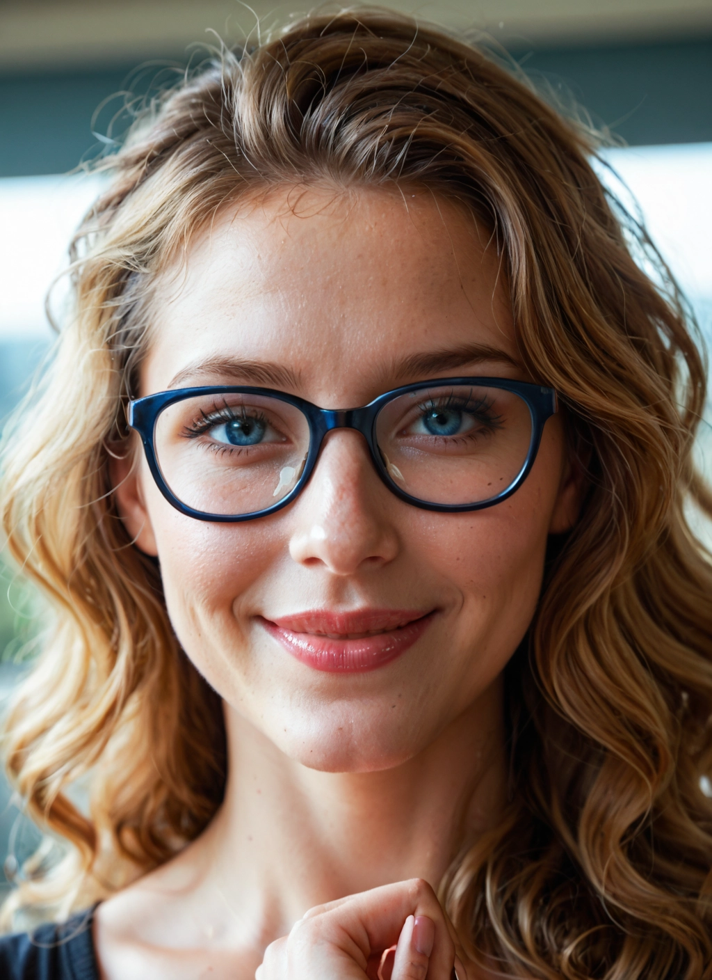 1girl, solo, glasses, blonde hair, blue eyes, looking at viewer · Yamete.gg