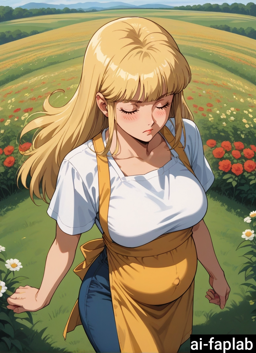 1girl, solo, long hair, closed eyes, blonde hair, shirt