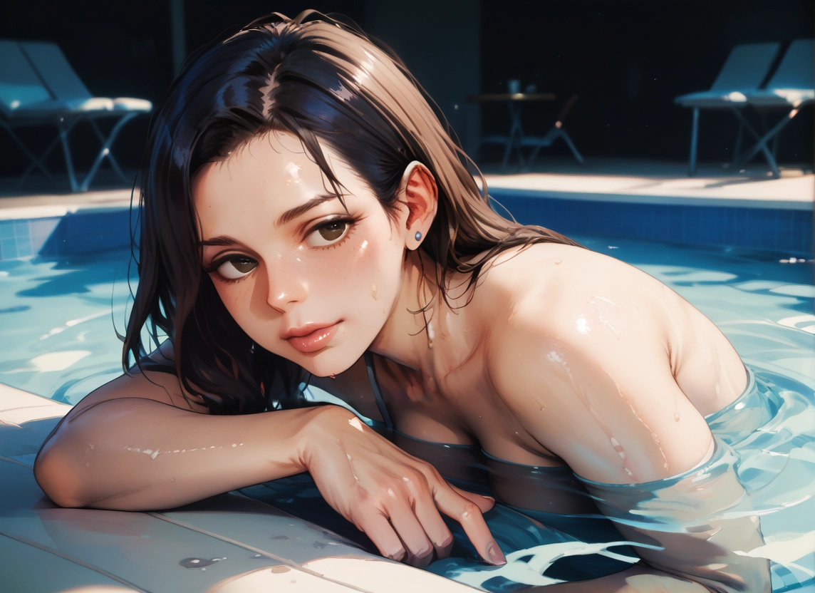 1girl, solo, breasts, brown eyes, wet, brown hair · Yamete.gg