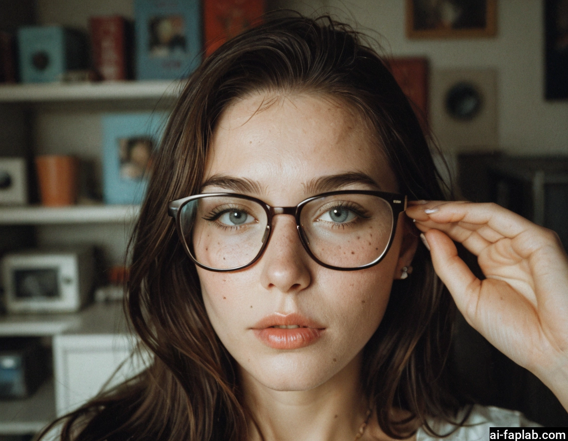 1girl, solo, glasses, jewelry, freckles, brown hair · Yamete.gg