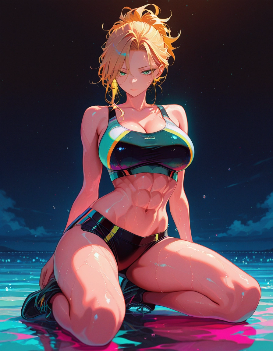 1girl, breasts, solo, blonde hair, abs, large breasts · Yamete.gg