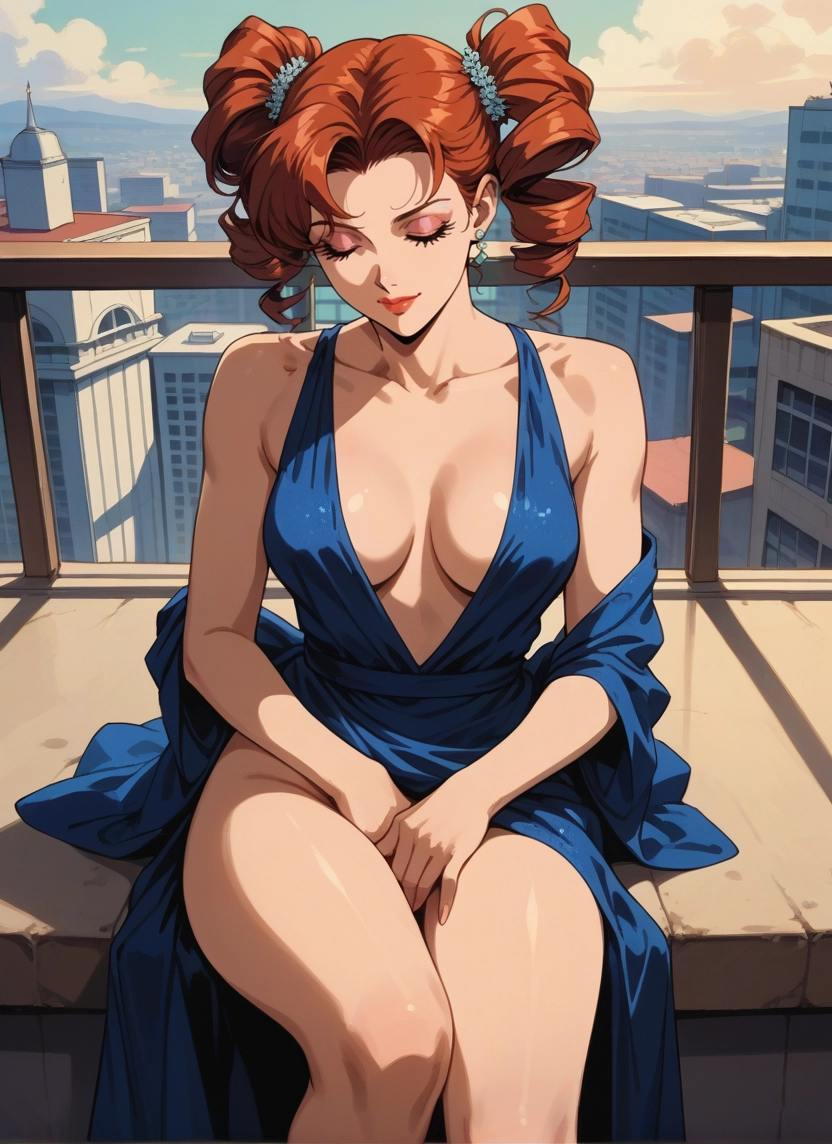 1girl, breasts, solo, dress, closed eyes, sitting · Yamete.gg