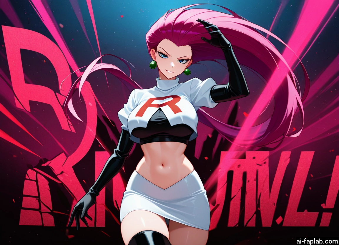1girl, team rocket, long hair, gloves, navel, jewelry