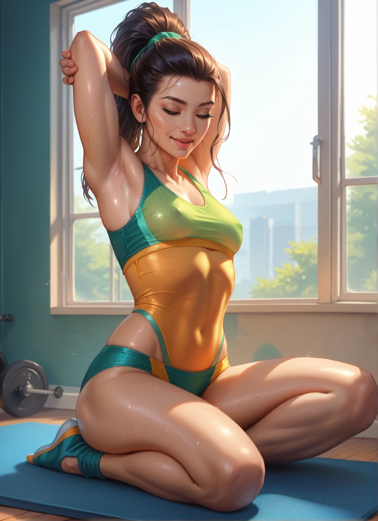 1girl, solo, armpits, breasts, closed eyes, covered nipples · Yamete.gg