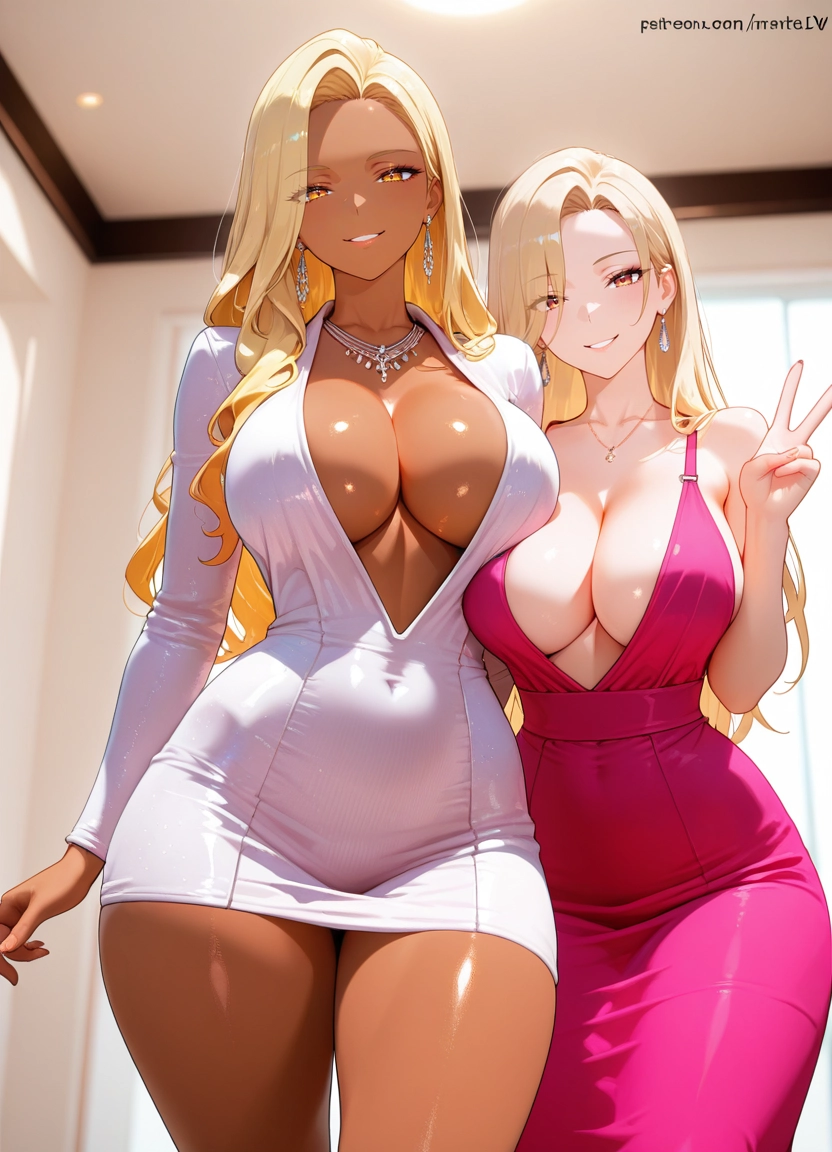 dress, breasts, blonde hair, multiple girls, 2girls, large breasts · Yamete.gg