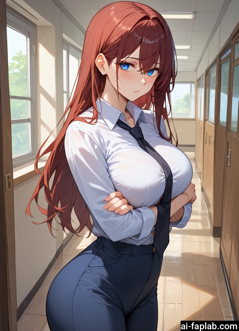 1girl, breasts, long hair, blue eyes, necktie, shirt
