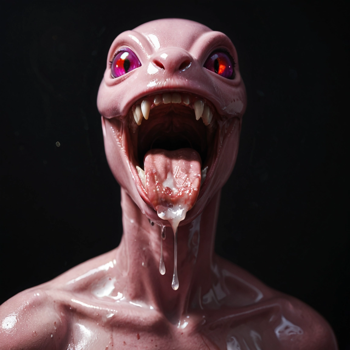 open mouth, tongue, teeth, solo, grey background, cum · Yamete.gg