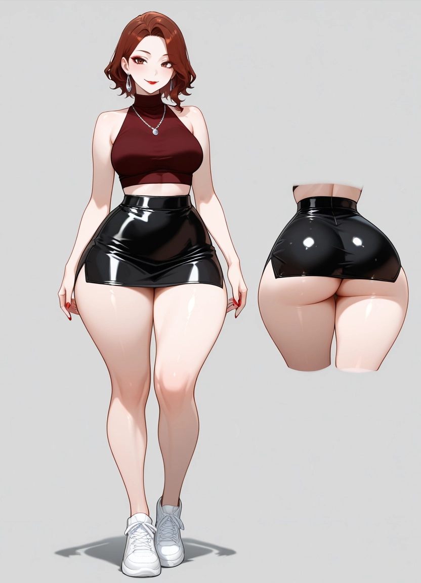 1girl, skirt, ass, black skirt, breasts, jewelry
