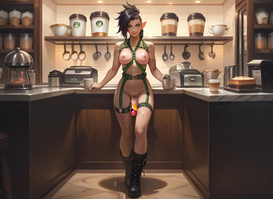 futanari, 1girl, solo, breasts, nipples, boots