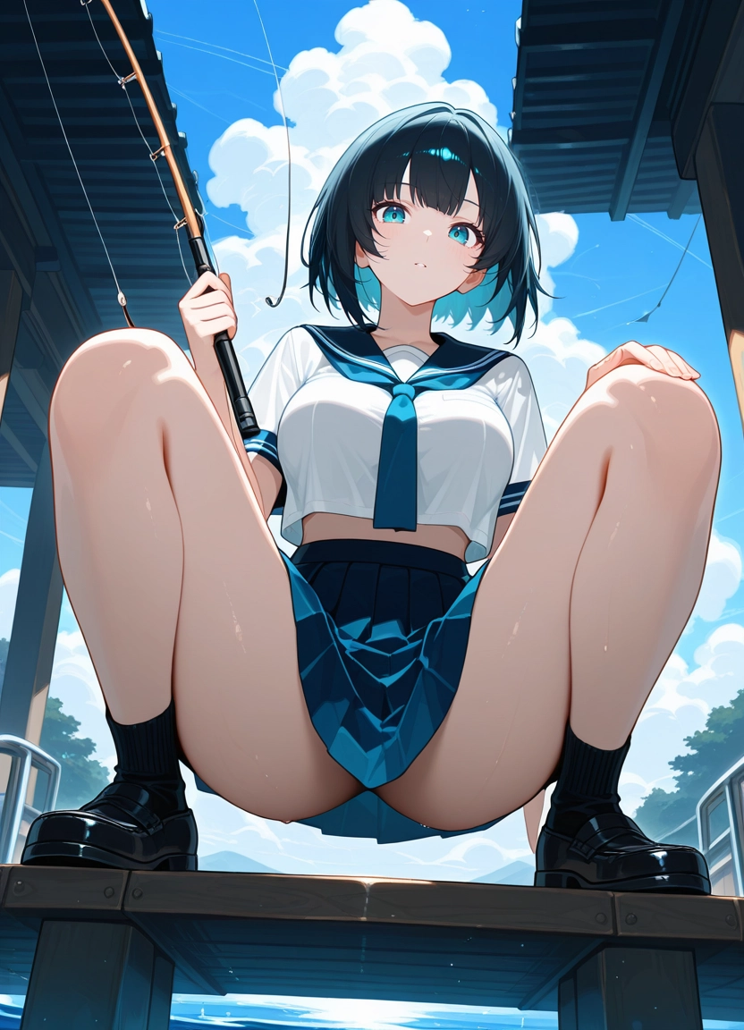 1girl, solo, school uniform, skirt, blue eyes, serafuku · Yamete.gg