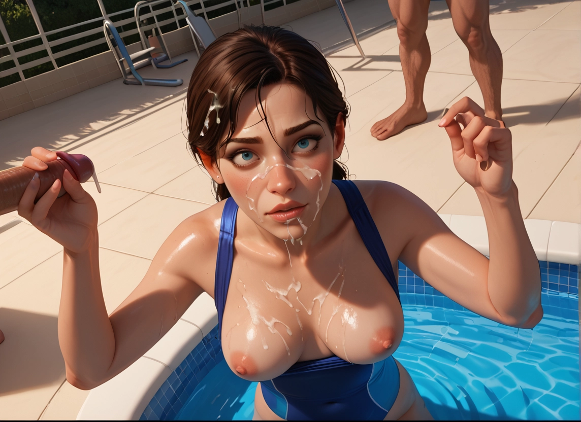 breasts, penis, 1girl, cum, nipples, swimsuit · Yamete.gg