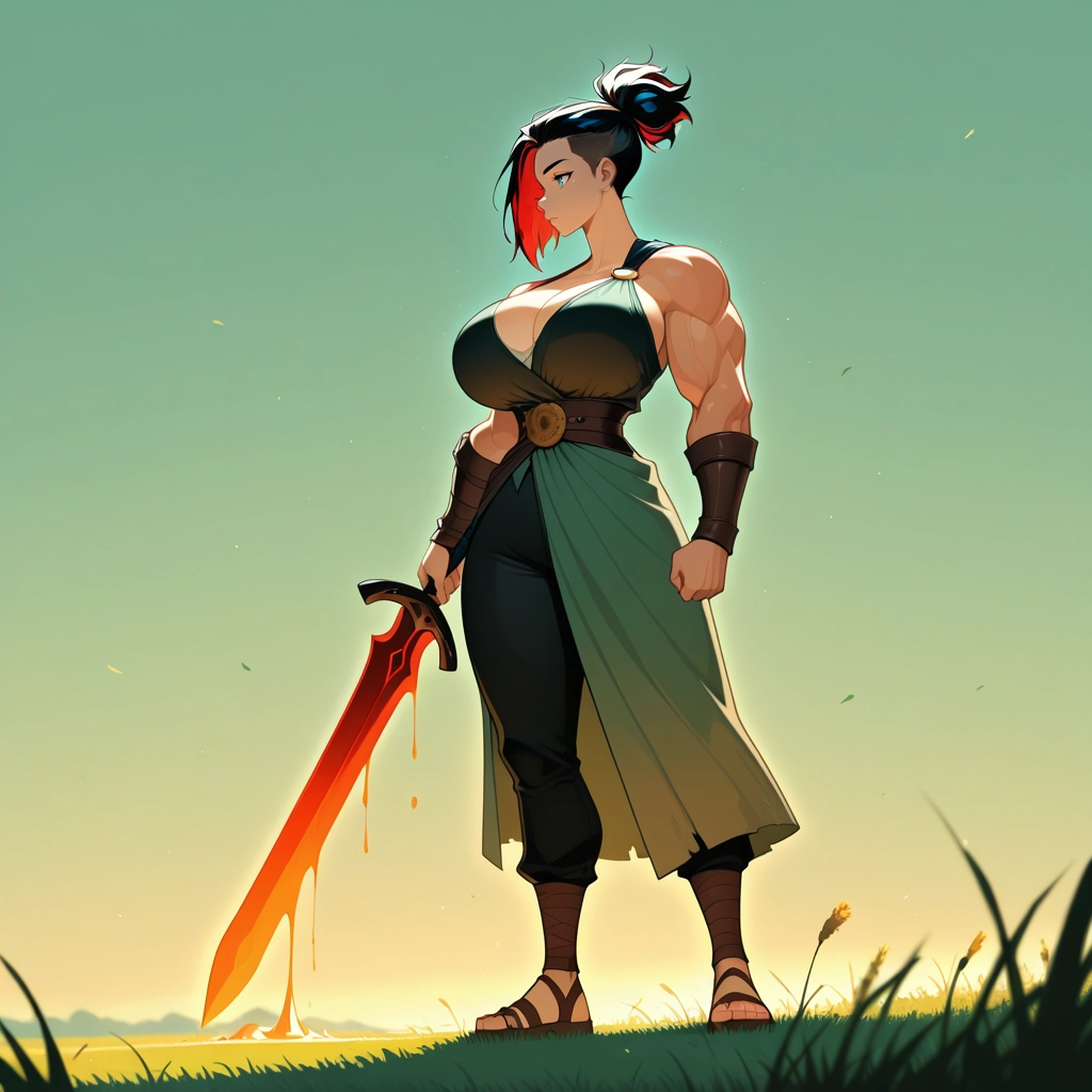 1girl, breasts, weapon, sword, muscular female, solo · Yamete.gg