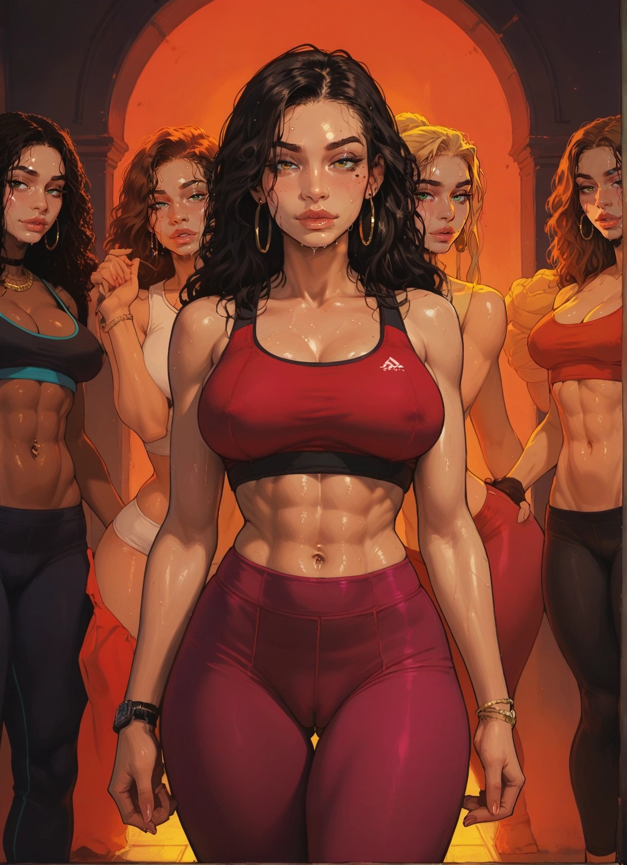 breasts, multiple girls, jewelry, earrings, piercing, navel piercing · Yamete.gg