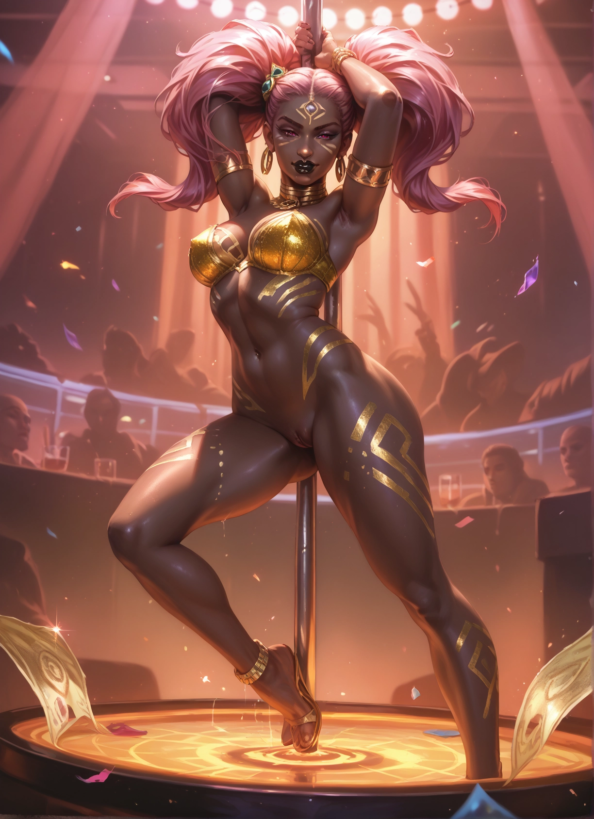 1girl, twintails, breasts, jewelry, pole dancing, stripper pole · Yamete.gg