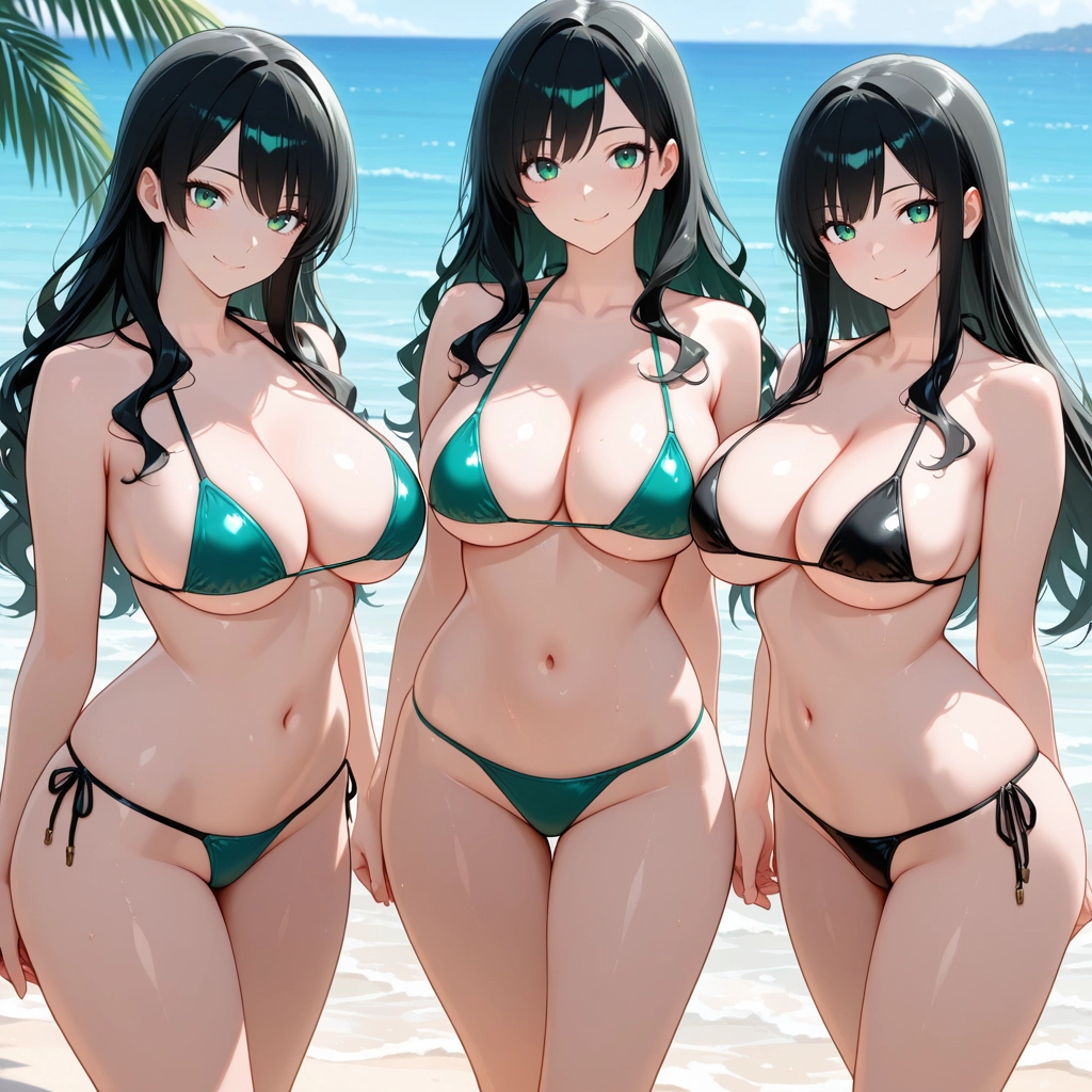 breasts, navel, large breasts, swimsuit, bikini, smile · Yamete.gg