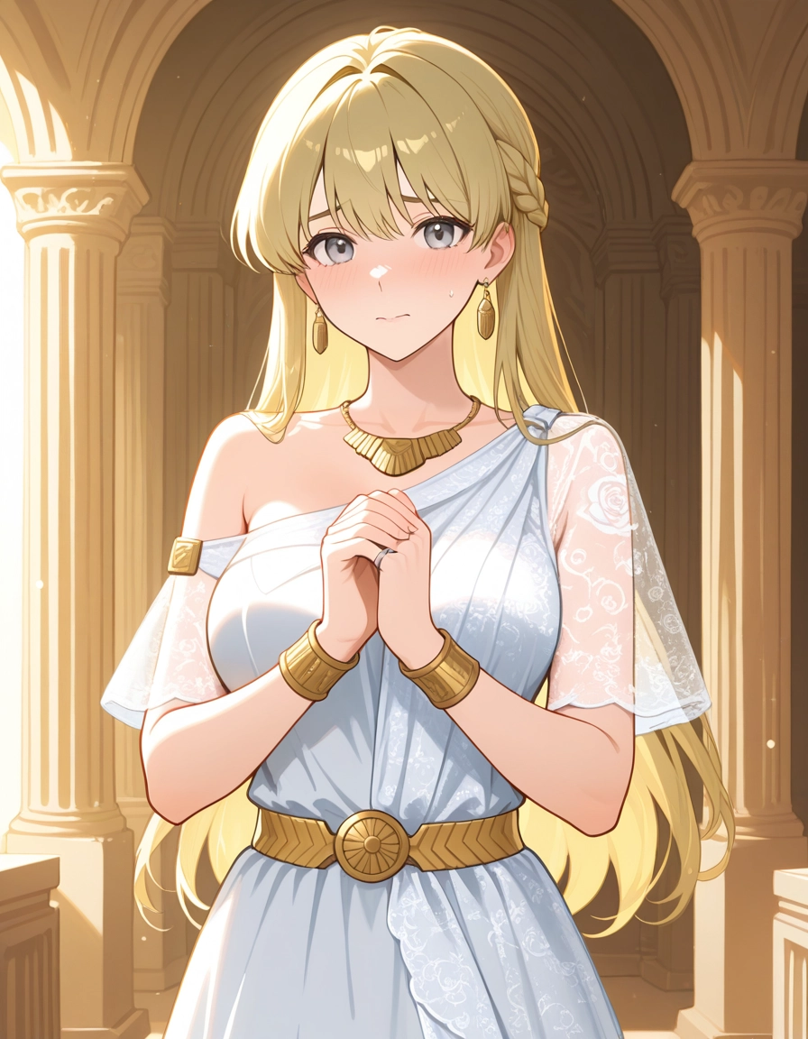 1girl, solo, jewelry, blonde hair, long hair, earrings · Yamete.gg