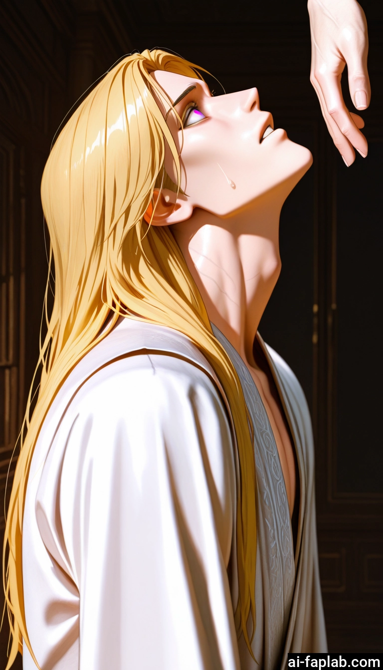 blonde hair, long hair, male focus, 1boy, looking up, upper body