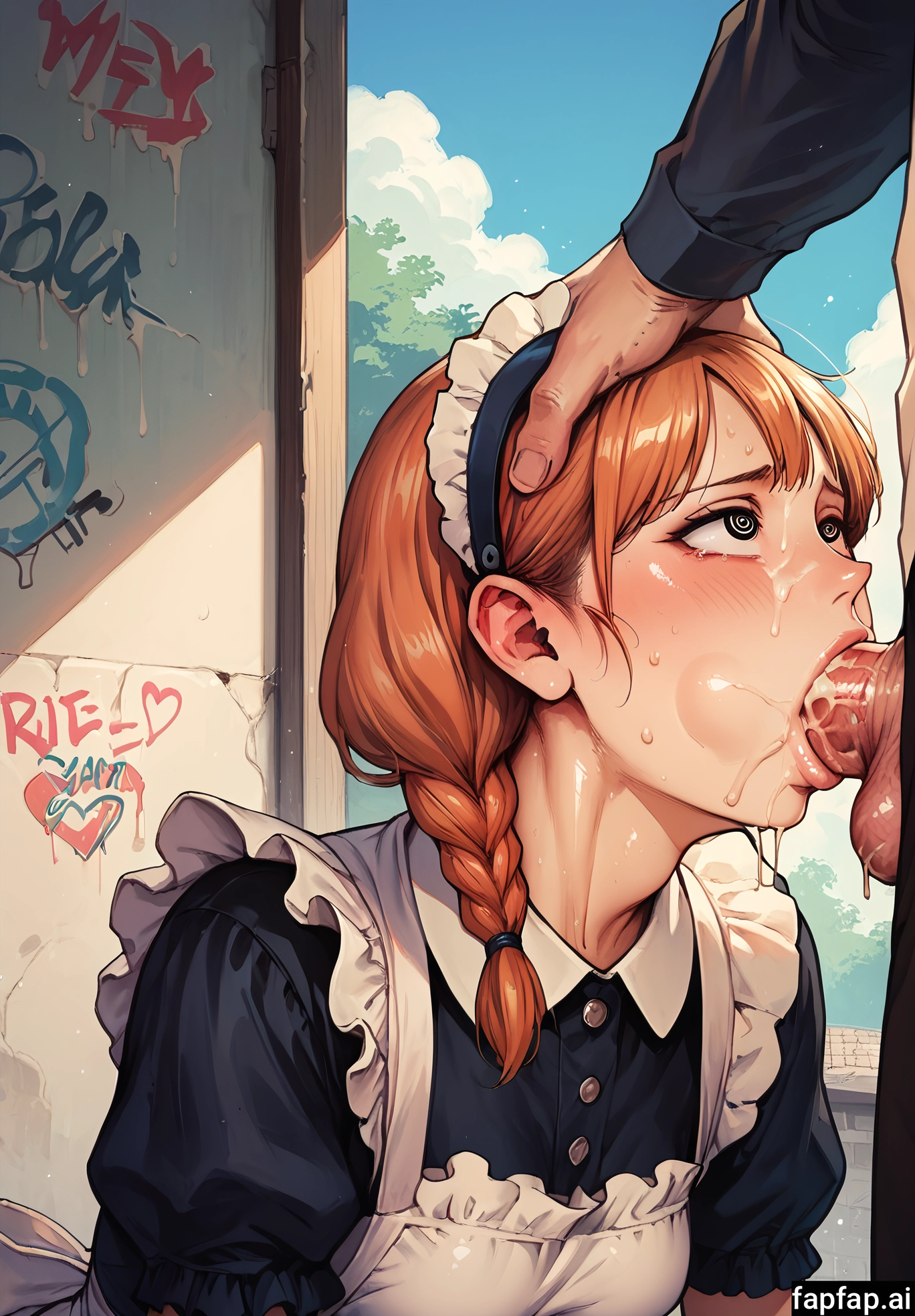 1girl, penis, hetero, 1boy, maid headdress, cum · Yamete.gg