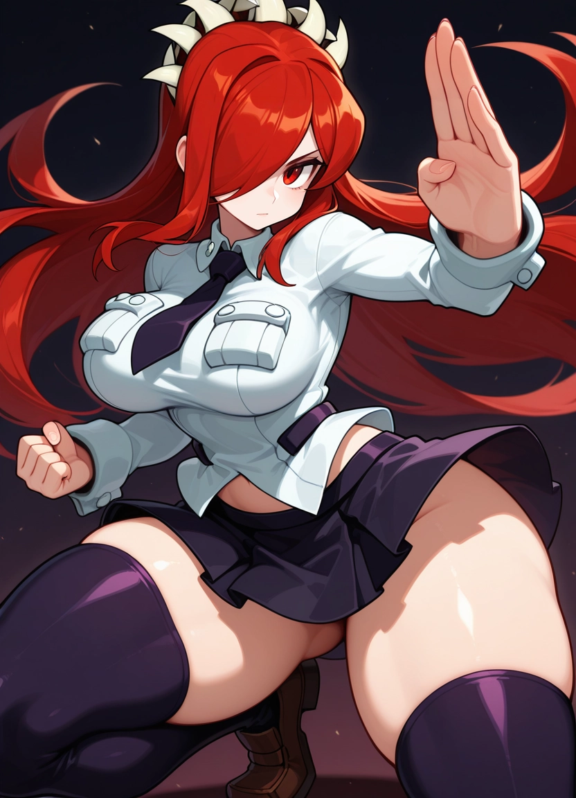 1girl, red hair, red eyes, breasts, solo, thighhighs · Yamete.gg