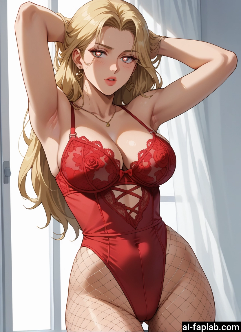 1girl, breasts, jewelry, blonde hair, fishnets, earrings