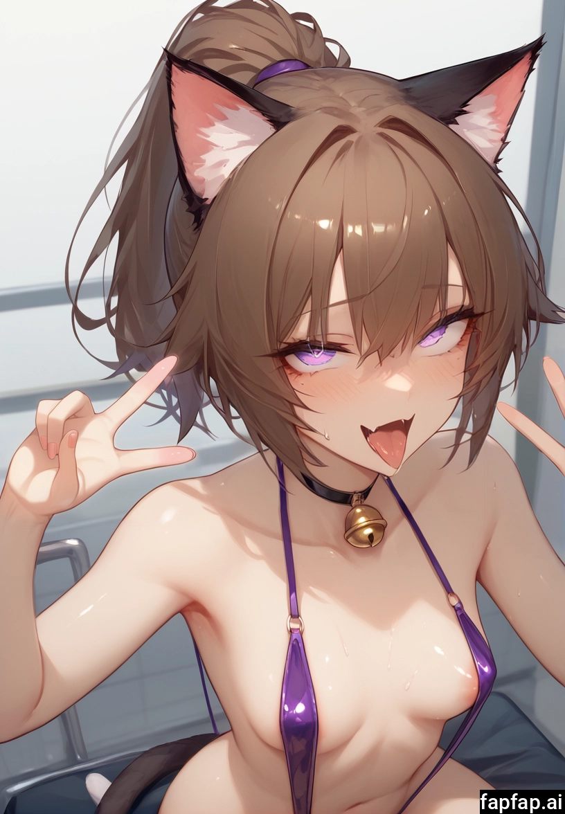 1girl, breasts, solo, animal ears, brown hair, cat ears · Yamete.gg